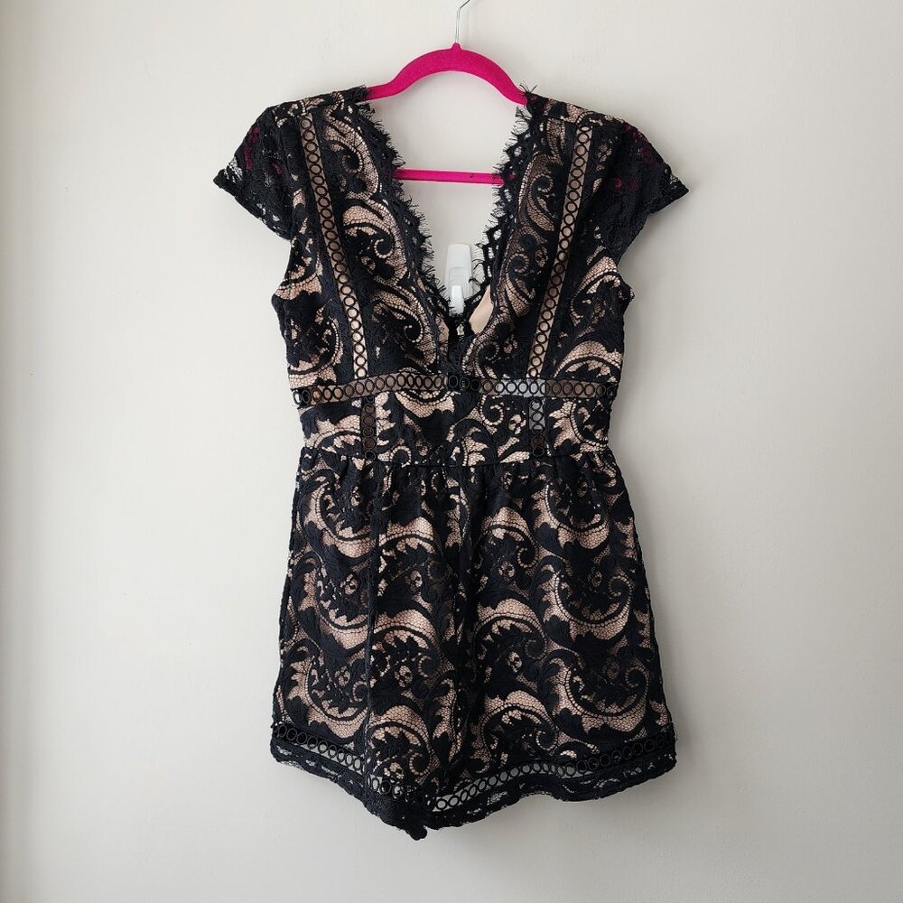 Sexy Lace Romper | Medium | Nude Lining, Cap Sleeves, Eyelash Lace Trim NWT